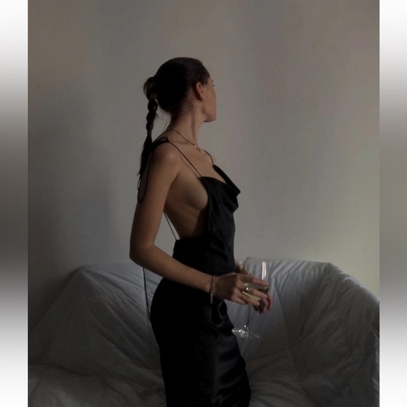 ORSEUND IRIS Drawstring Ruched Slip Dress Cowl Neck Black Size XS - Picture 2 of 7